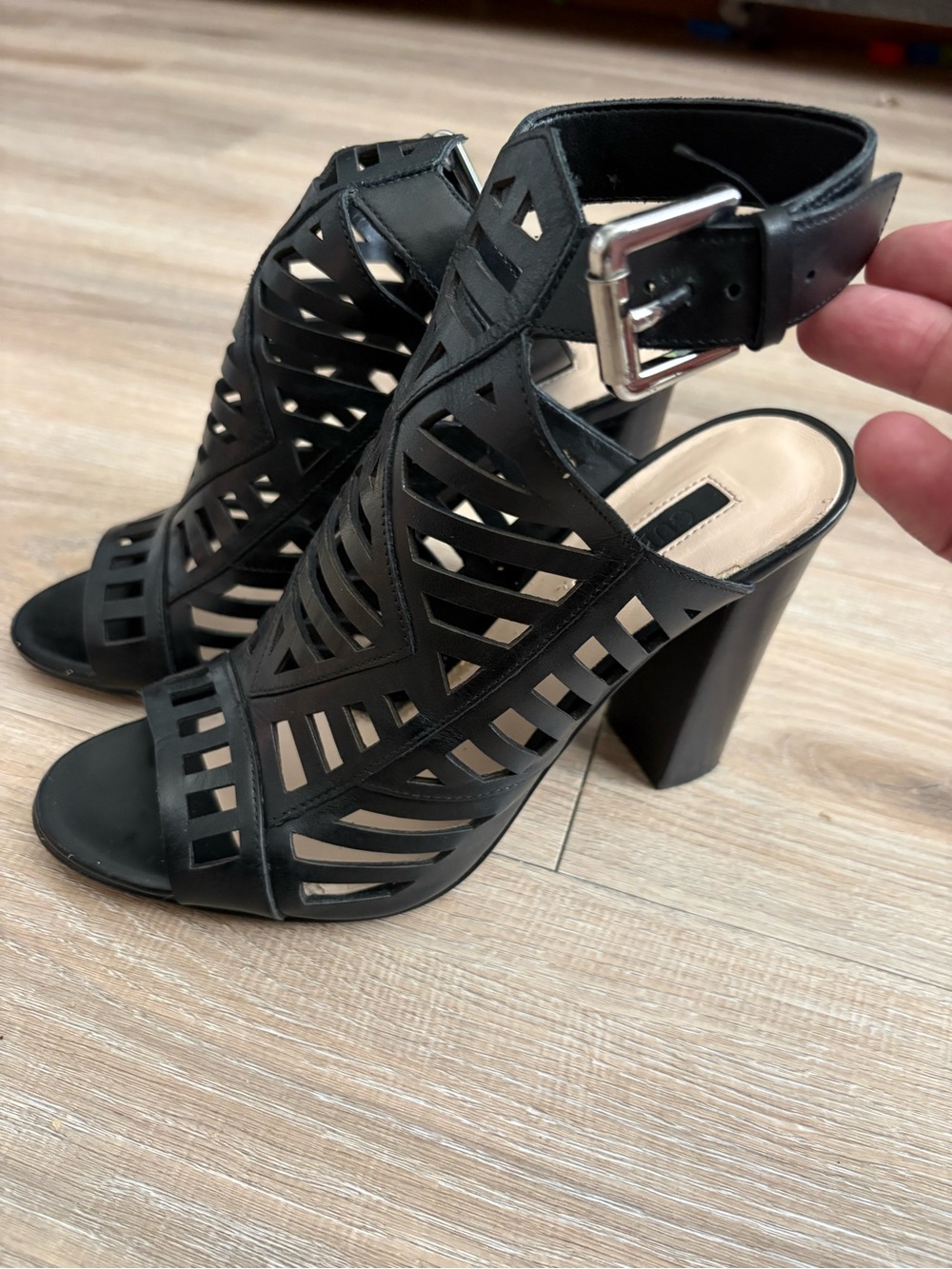 Guess Black Cutout Block Heel Sandals